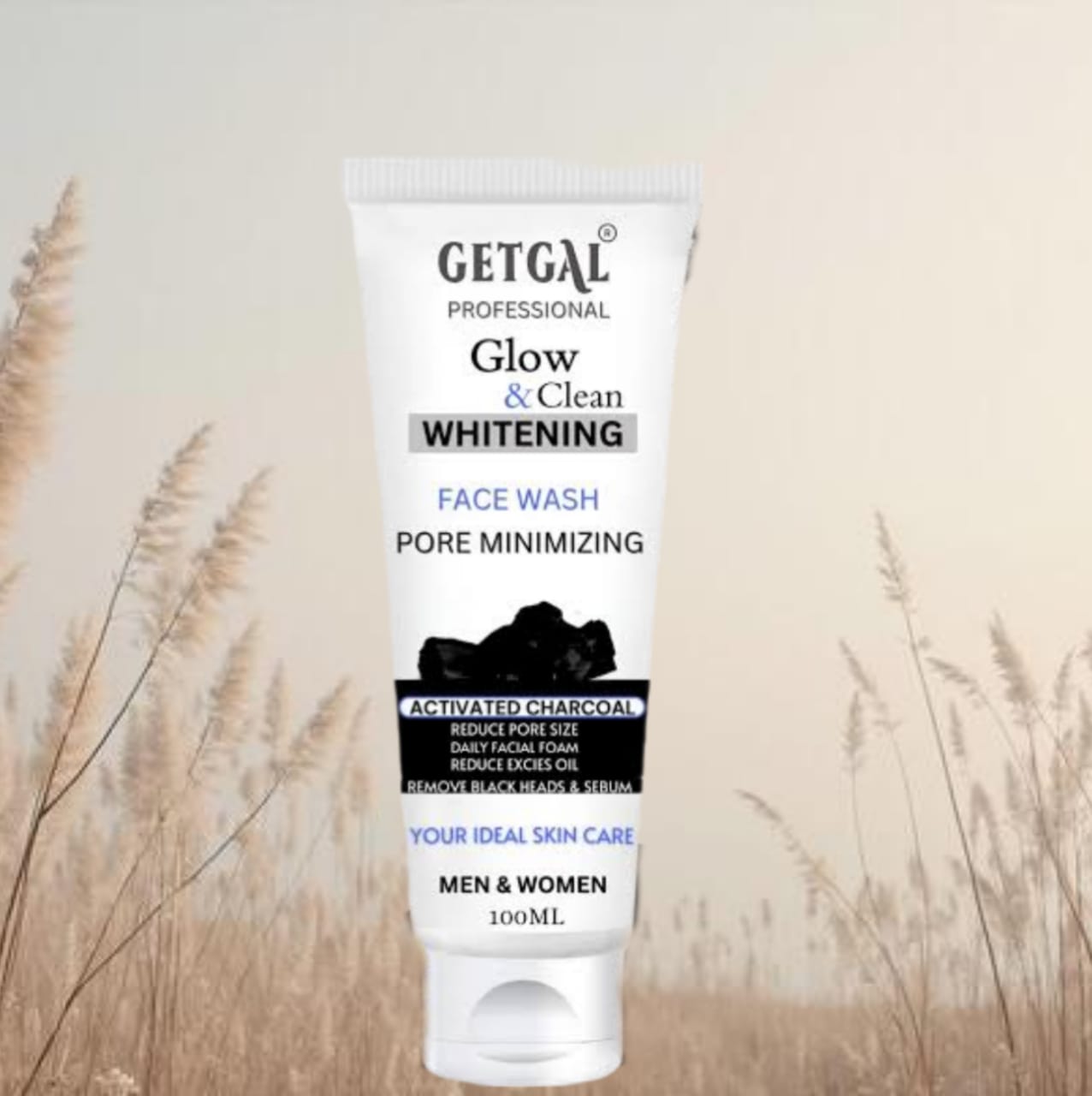 GETGAL Professional Glow & Clean Whitening Face Wash with Activated Charcoal – Pore Minimizing (100ml)