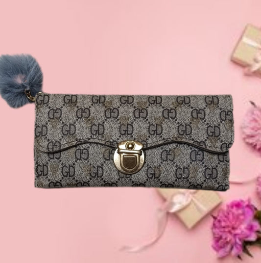 Elegant Designer Women’s Clutch with Golden Lock & Fur Charm