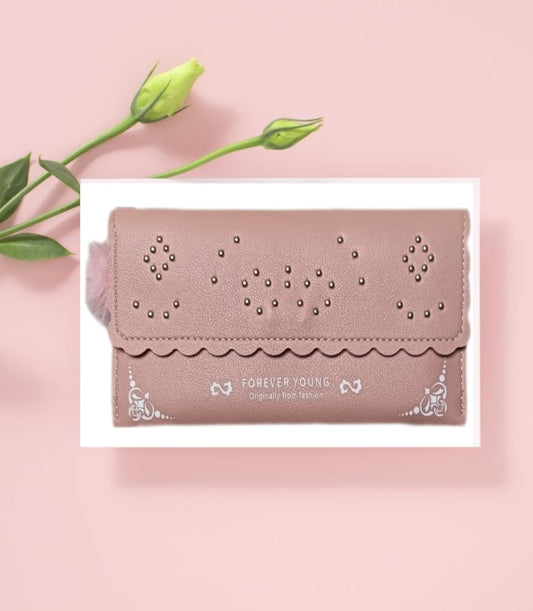 Elegant Pink Women’s Wallet with Studded Detailing