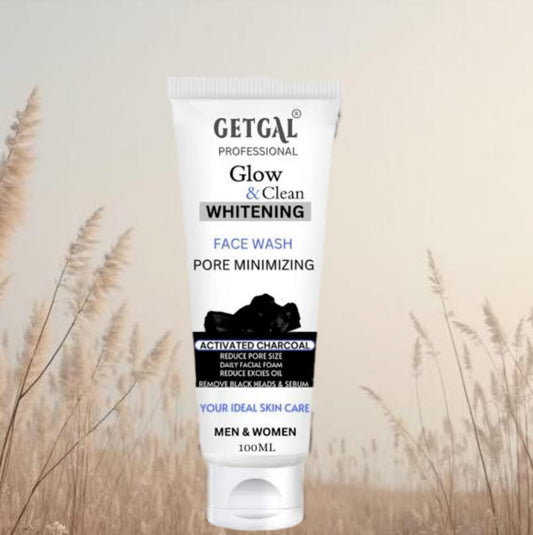 GETGAL Professional Glow & Clean Whitening Face Wash with Activated Charcoal – Pore Minimizing (100ml)